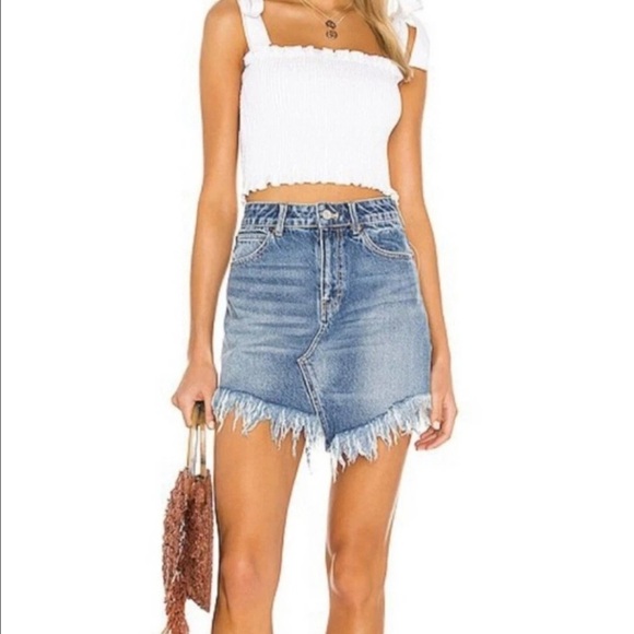 Free People Dresses & Skirts - We The Free - Free People Bailey Fringe Denim Mini Skirt NWT